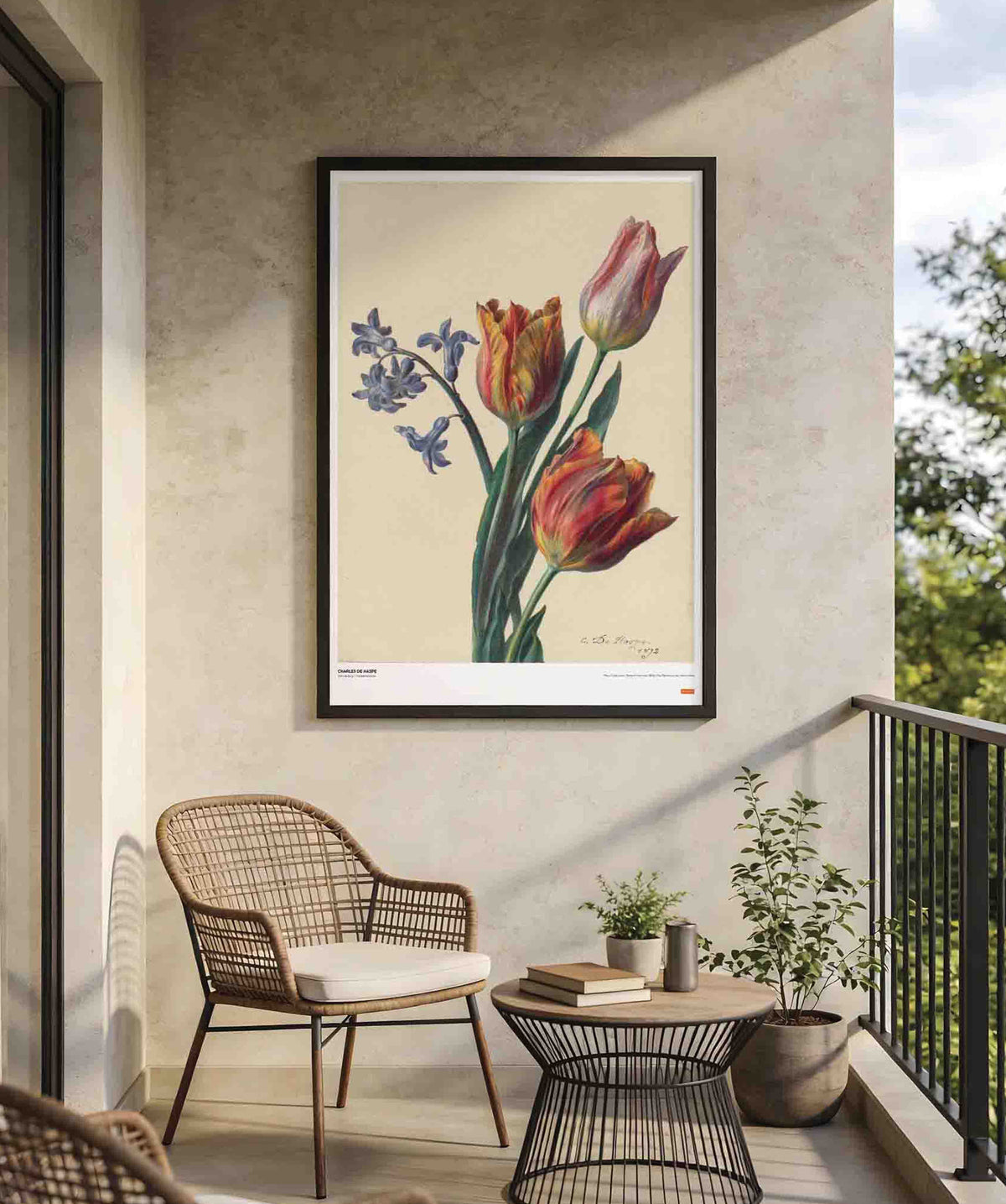 Charles de Haspe - Three Tulips and a Sprig of Hyacinth Poster