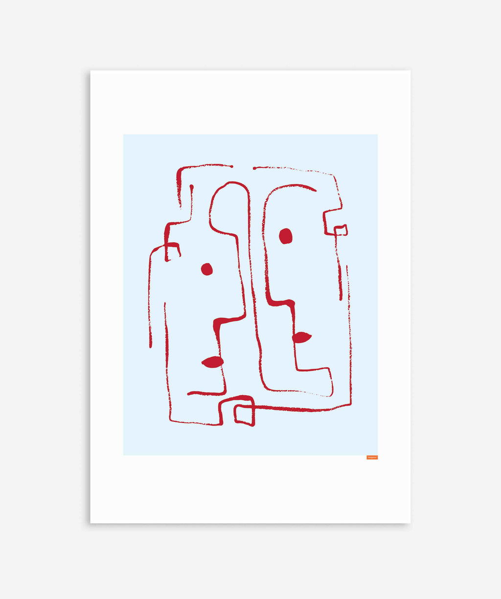 Abstract Two Faces – Blue Minimalist Art Poster