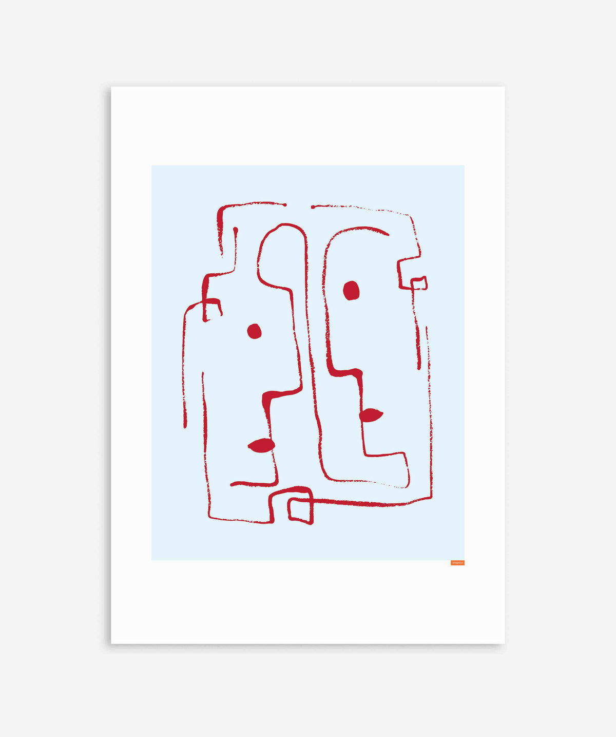 Abstract Two Faces – Blue Minimalist Art Poster
