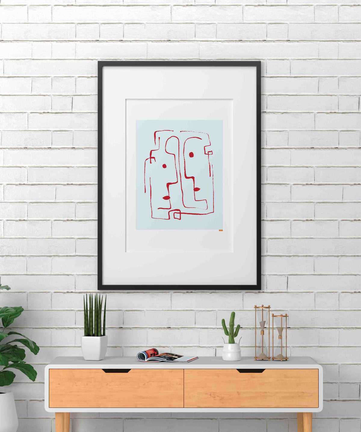 Abstract Two Faces – Blue Minimalist Art Poster